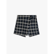 Koton Mini Şort Etek Kruvaze Beli Lastikli Düğmeli Lacivert Ekose 5wkg40006ak Lacivert Ekoseli Lacivert