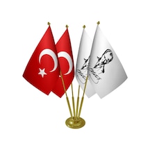 Masa Üstü Atatürk İmzalı Bayrağı Türk Bayrağı Dörtlü Pirinç Direk