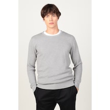 Tudors Slim Fit Dar Kesim Bisiklet Yaka Petek Desenli Erkek Kazak-1969 Gri