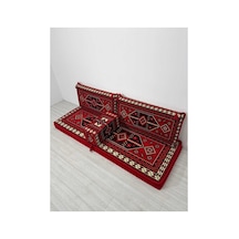 Sedir Deseni Şark Köşesi Takımı 70x190 Cm 4 Parça Dolu Set - Kırmızı Çökmeyen Sünger