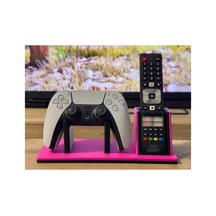 Alvera Oyun Kolu Ve Tv Kumanda Standı Çift Bölmeli Masaüstü Kumanda Tutucu Organizer - Pembe