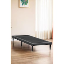 Niron Slim Karyola 90x190 Tek Kişilik Baza, Metal İskeletli Yüksek Ayaklı Koyu Gri Keten Kumaşlı