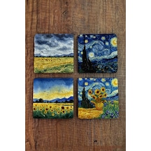 Doğal Taş Bardak Altlığı - Van Gogh Aı Eserleri Baskılı 10x10cm Yapay Zeka Stone Coasters 482 Çok Renkli