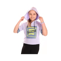 Toontoy Kids Toontoy Kız Çocuk Baskılı Kapüşonlu Kısa Kollu Tişört Açık Lila
