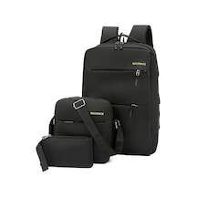 Sırt Çantası Combo Set Laptop Sırt Çantası Suya Siyah 3 Adet Siyah