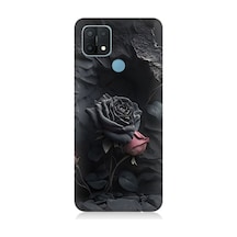 Oppo A15 Uyumlu Siyah Ve Pembe Gül Desenli Silikon Kılıf