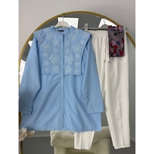 Lovie Moda Kadın Beyaz Pantolonlu Takım - Mavi