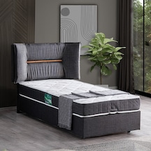 Setaymobilya Baza, Lizbon Tek Kişilik Baza + Başlık + Comfort Yatak, Antrasit