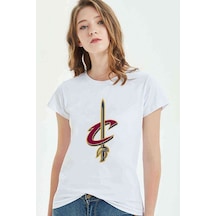 Basketbol Logo Amblem Baskılı Beyaz Kadın Tshirt