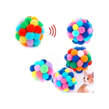 7 CM Ponpon Top Çıngıraklı Kedi Oyuncağı 2'li Çok Renkli