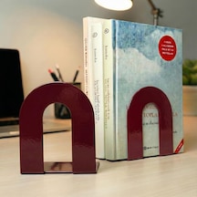 2'li Metal Kitap Desteği Kitap Tutucu Ikili Dekoratif Aksesuar Şarap Kırmızısı