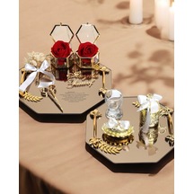 Affinity Sekizgen Gold Söz Nişan Tepsisi Ve Damat Kahve Fincan Tepsisi Beyaz Beyaz