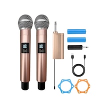 Profesyonel Çiftli Kablosuz Mikrofon Seti Karaoke Şarj Edilebilir 50 Metre Mesafe Rose