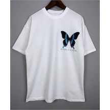 Flood Of Style Erkek Beyaz Evolutuıon Baskılı Oversize Tshirt