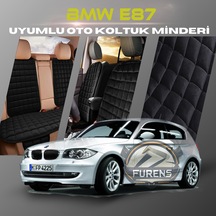 Bmw E87 Siyah Renk Tay Tüyü Cepli & Terletmez Sırtlı Oto Koltuk Minder Seti - Koltuk Koruma Kılıfı Ön & Arka Tam Set