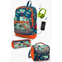 Coral High Kids Civit Neon Turuncu Kaykay Desenli Usb Girişli 3'lü Okul Çanta Seti - Erkek Çocuk Çok Renkli