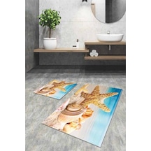Mavi Deniz Kabuklu Banyo Halısı Klozet Paspas Seti Bs101n11