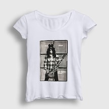 Presmono Kadın Amps Guns N' Roses Slash T-shirt Beyaz