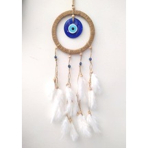 Hdmarketim Nazar Boncuklu Düş Kapanı Dreamcatcher Kuş Tüyü Duvar Beyaz