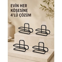 Delmeden Monte Tuvalet Kağıdı Askısı Siyah Metal Yapışkanlı Banyo Kağıtlığı 4 Lü Set