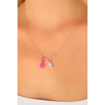 Nazar Boncuklu Pembe Renk Taşlı Rose Bayan Kolye Çok Renkli