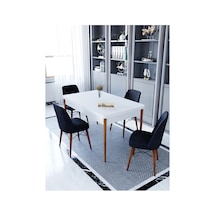 Ovo Beyaz 80x130 Cm Açılır Yemek Masası , Mutfak Masa Takımı 4 Kişilik Masa Sandalye Takımı - Siyah