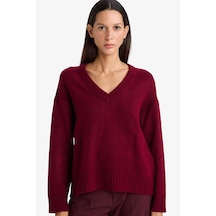 Defacto Oversize Geniş Kalıp V Yaka Kazak G2141ax26spbr327 Bordo-br327