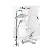Beyaz Robot Tepe Yağmurlama Duş Seti Banyo Lavabo Batarya Musluk Set Beyaz