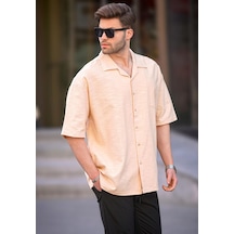 Madmext Bej Kısa Kollu Oversize Erkek Gömlek 6737 Bej