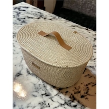 Hasır Sepet, Kapaklı Dekoratif Sepet, Çok Amaçlı Kutu, Oval Patates Soğan Sepeti