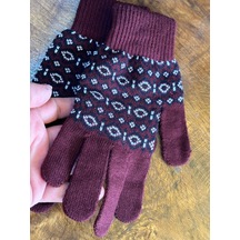 Gönülden Tasarım Bordo Etnik Desenli Triko Eldinem Unisex Renkli