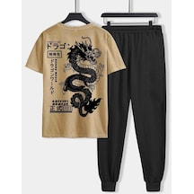 Dragon Vizon T-shirt Siyah Eşofman Altı Jogger- Baskılı Alt Üst Eşofman Takım Oversize Bisiklet Yak Vizon Siyah