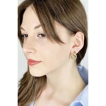 Birbirine Geçmeli Halka Model Paslanmaz Çelik Küpe 633, Altın Renk Altın