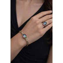 Kadın Bakır Bileklik Yüzük Set Mistik Topaz Oval Model Taşlı Kelepçe Bilezik Diğer