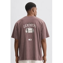 Respire Erkek Leather Baskılı Oversize T-shirt Kahve
