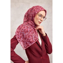 Silk Home Pamuk Polyester Soft Eşarp Eflatun Çiçek Desenli Kaymaz Dokulu Tok Duruşlu 90x90 Çok Renkli