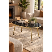 Sulorahome Gold Ayaklı Oval Mermer Desenli Orta Sehpa Siyah