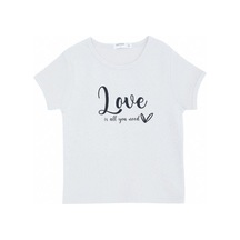 Breeze Kız Çocuk Pamuklu Love Yazılı T-shirt-14035 Beyaz
