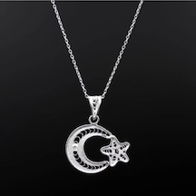 Doğan Silver 925 Ayar Gümüş Telkari El Işi Ay Yıldız Model Kolye