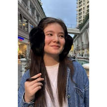 Mollycrush Genç Siyah Peluş Kulaklık Uniseks Kışlık Yumuşak Kulak Koruyucu Siyah