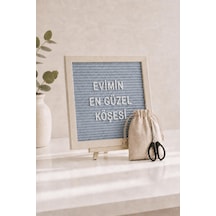 Woodart Premium Letter Board Seti, Füme Antrasit Keçe Yüzeyli Doğal Çam Ahşap Yazı Panosu Şövale Standlı Dekoratif Set Gri