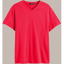 MMetalic Erkek Pamuklu Kısa Kollu V Yaka T-Shirt (501126077) Kırmızı