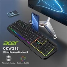 Acer Okw213 Siyah Rgb Rainbow Backlit Gaming Keyboard Rainbow Kablo Uzunluğu 1,5mt