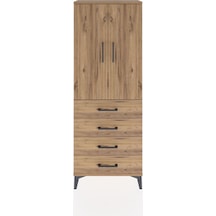 Arges Dolap Tek Raflı 4 Çekmeceli Tek Askılı 60x30x163 Çam-çam Çam