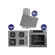 Flowart Turbolu Silenart QBL62CPR+SC408-WFA+D088SA Gri 65 Cm Woklu Ocak Cam Ankastre Set