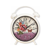 Çiçek Desenli Retro Çalar Saat Görünümlü Masa Ve Duvar Saati Çok Renkli