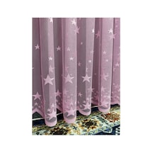 Pembe Yıldızlı Tül Perde Kız Çocuk Odası Tül Perdesi Pudra Bebek Perdesi Pileli W3