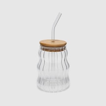 500ml Bambu Kapaklı Cam Bardak, Cam Pipetli Silikon Kapak Contalı Desenli Sıcak Soğuk İçecekler Kahve Meyve Suları Ve Çayları İçin Şık Ergonamik Tasarım Çok Renkli