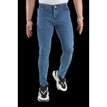 Erkek Dar Paça Düz New Koyu Mavi Kot Pantolon Koyu Mavi