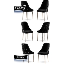 Canisa Krax Serisi, 1.sınıf Babyface Kumaş Mutfak Sandalye, Gümüş Metal Ayak, 6 Adet Siyah Sandalye Sandalye Siyah Ayakları Gümüş